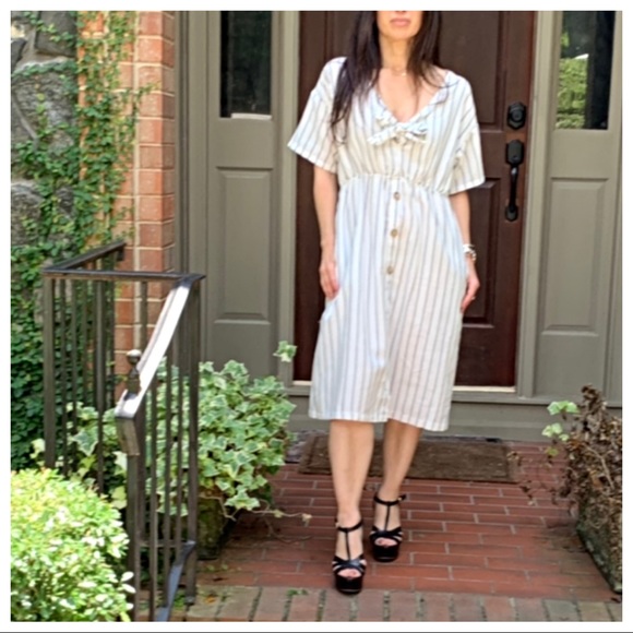 ✨PARIS✨Chic striped button down midi dress - Picture 3 of 8